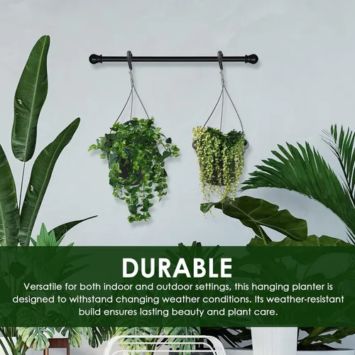Vista 6 de Macetas colgantes europeas de 10 pulgadas para plantas de interior, 2 piezas de 10 pulgadas con (2) ganchos de 15.7 pulgadas, macetas colgantes