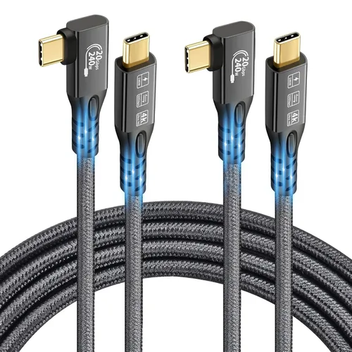 Vista 12 de Cable USB C 3.2 Gen2x2 de 20 Gbps, 90 grados USB C 4K @60Hz UHD Video 5A/240W PD3.1 Cable de carga rápida con E-Marker compatible con Thunderbolt 3/4