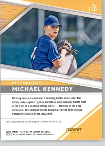 Vista 2 de 2022 Panini Elite Extra Edition Signatures #110 Michael Kennedy Auto Autograph Pittsburgh Pirates Official Pre-MLB Prospect/Draft Baseball Card in