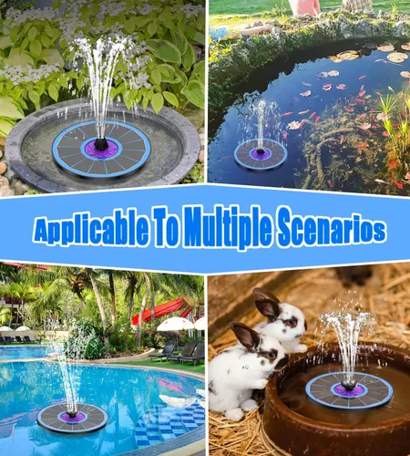 Vista 8 de SZMP Fuente solar de 3.5 W para pájaros con flor 2023 panel de vidrio mejorado y fuente solar mejorada 100% panel de vidrio (azul)