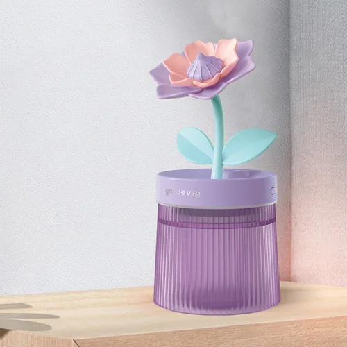 Vista 5 de Humidificador de niebla fría de 8.8 fl oz con linda flor, humidificador USB con luz, difusor de aceite esencial, difusor de aceite de aromaterapia