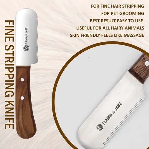 Vista 7 de FLAMIA & JABZ Cuchillo profesional para pelar a mano para el aseo de perros, herramienta para recortar, mango de madera Meranti rojo agarre