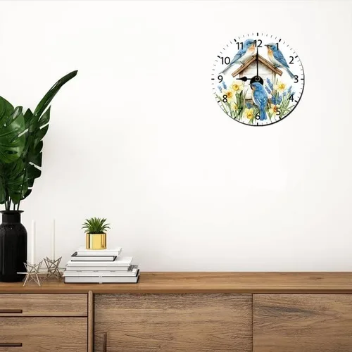 Vista 2 de Reloj de pared de pájaro para decoración de pared, funciona con pilas, sin tictac, silencioso, de cuarzo, analógico, rústico, estilo rural, redondo