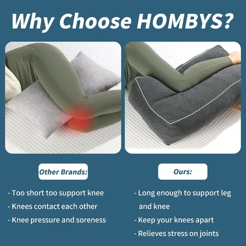 Vista 4 de HOMBYS Almohada de rodilla de espuma viscoelástica triturada para dormir de lado, almohada de 5.5 pulgadas de altura entre las piernas para alinear