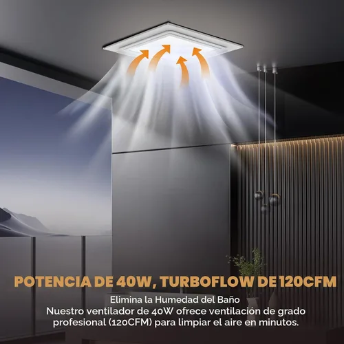 Vista 8 de Extractor de baño ultra silencioso con luz, 120 CFM, 1.0 Sones Negro