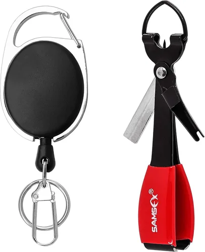 Vista 6 de SAMSFX Herramienta para atar nudos de pesca, pinzas de pesca con mosca multifuncionales con retractor, hilo de pesca Knot Tyer, nudos de uñas