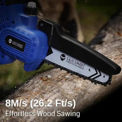 Vista 7 de SainSmart Mini motosierra eléctrica portátil inalámbrica de 6 pulgadas, súper sierra de mano con 2 baterías de 3000 mAh, gafas y guantes, para poda