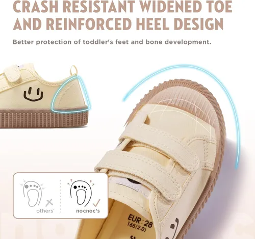 Vista 2 de HAPPY NOCNOC - Zapatos para niños y niñas, tenis de lona con doble gancho y bucles con suela de color caramelo