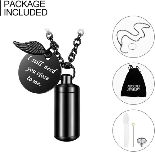 Vista 7 de abooxiu Collar de urna cilíndrica para cenizas, joyería de cremación, llavero para mascotas humanas, colgante de recuerdo conmemorativo de acero