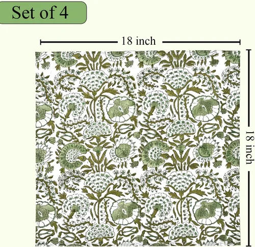 Vista 5 de Servilletas de tela CPC 100% algodón Juego de 4 servilletas reutilizables, servilleta de cena floral de bloque de impresión india, servilleta