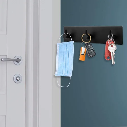 Vista 3 de Picowe Soporte para llaves decorativo de pared, ganchos adhesivos de acero inoxidable, organizador de llaves para pared, gancho para toallas