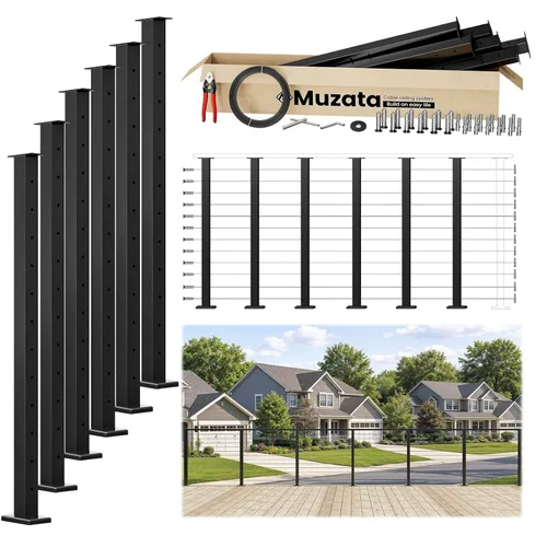 Vista 20 de Muzata Kit de barandilla de cable modular negro de 4 a 8 pies, kit de postes de 42 pulgadas, juego completo de sistema de barandilla de cable