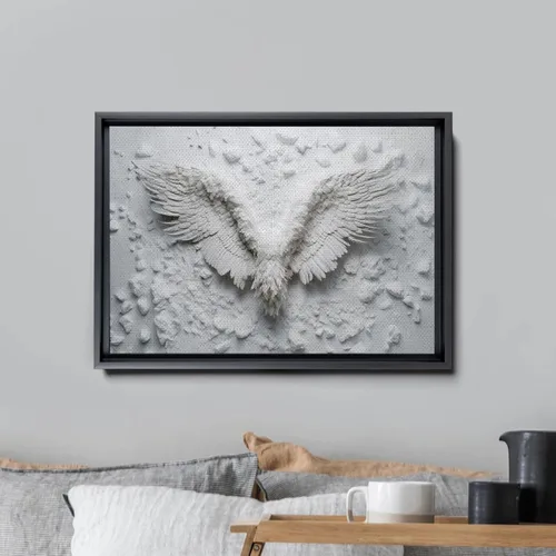 Vista 3 de White Angel Wing Painting on Canvas, Abstract Modern Minimalist 3D Texture Acrylic Artwork for Tranquil Bedroom Wall Art Decor