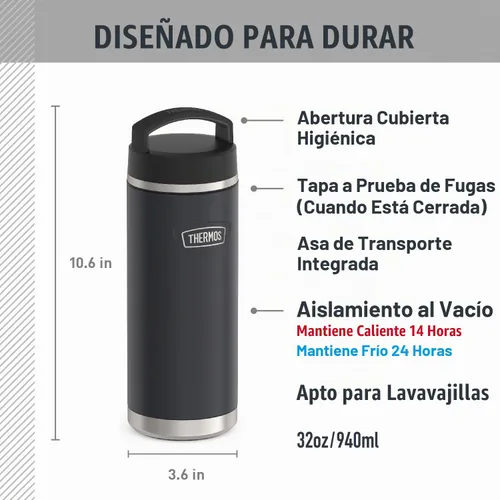 Vista 2 de THERMOS ICON SERIES - Botella de agua de acero inoxidable con tapa superior de rosca, 32 onzas, granito, botella de agua aislada con tapa Granite