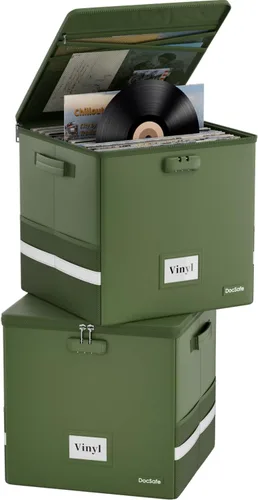 Vista 14 de DocSafe Fireproof Vinyl Record Storage Box with Lock, Beige, 13"x13"x13