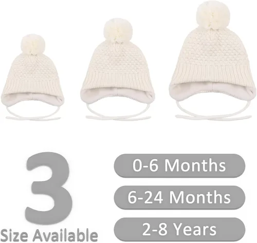 Vista 6 de Gorros de invierno para niña con forro polar para niños, gorro de punto con orejeras con pompón, de 0 a 8 años