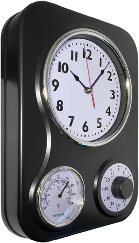 Vista 3 de Lily's Home - 9.5 pulgadas x 12.5 pulgadas - Reloj de pared retro para cocina, reloj de pared vintage con termómetro y temporizador de 60 minutos