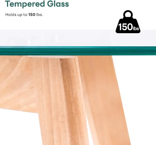 Vista 5 de ivinta TAM-WT - Escritorio de oficina de vidrio, escritorio rectangular de computadora de 43 pulgadas con patas de madera maciza, mesa de comedor
