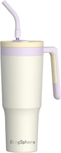 Vista 8 de Botella de agua aislada de 40 onzas con asa, taza de viaje de acero inoxidable al vacío de doble pared, infusor de frutas, mango de silicona