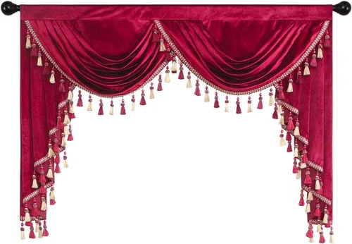 Vista 34 de VOGOL Cenefa de cortinas de terciopelo grueso para dormitorio, cenefas de cascada de lujo con aislamiento térmico dorado para sala de estar formal