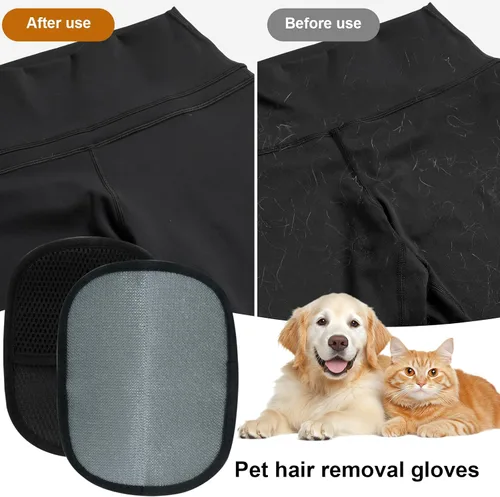 Vista 5 de Guantes de depilación de mascotas, paquete de 2, cepillo reutilizable para gatos y perros, removedor electrostático de pelo para muebles, alfombras