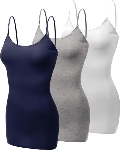 Vista 180 de Emmalise Camisola larga casual básica para mujer, con tirantes ajustables, top en capas