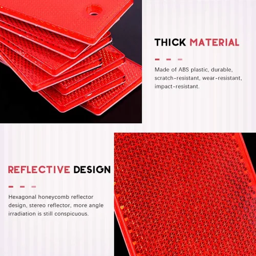 Vista 3 de Swpeet Reflector rectangular de plástico rojo universal adhesivo para coche, reflectores de puerta, reflectores de puerta para interior rojo, placa