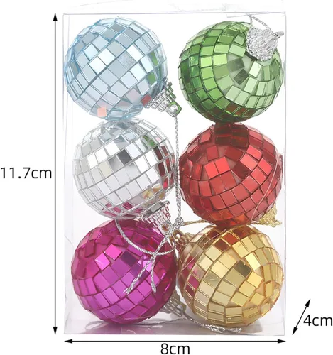 Vista 2 de Juego de bolas de discoteca con espejo, decoración de fiesta de discoteca plateada, bolas de Navidad reflectantes brillantes fáciles de colgar