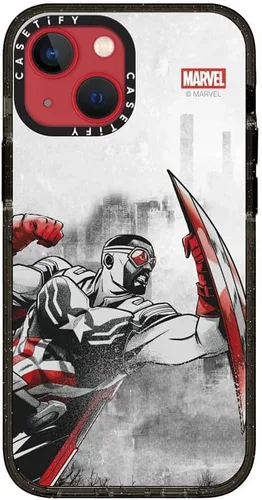 Vista 5 de CASETiFY Impact - Funda para iPhone 13 Mini [Marvel Colab / protección contra caídas de 8.2 pies/Magsafe] - Capitán América VS - Negro transparente