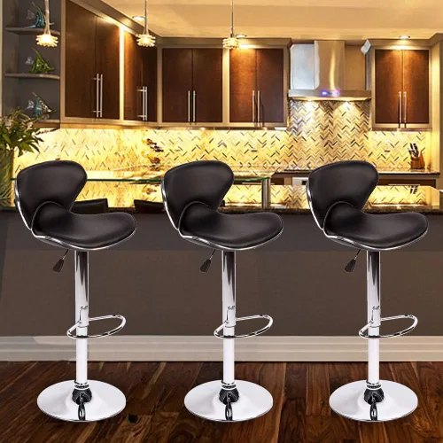 Vista 7 de Taburetes de bar Taburete giratorio de altura ajustable con parte trasera de cuero sintético duradero moderno alto comedor silla bar taburete