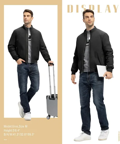 Vista 7 de TBMPOY Men's Winter Lightweight Bomber Jackets Water Resistant Fall Casual Windbreakers Quilted Full Zip Windproof Work Coats