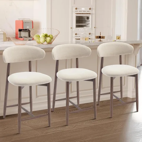 Vista 18 de Taburetes de bar tapizados de altura de mostrador, sillas de isla de cocina con respaldo, taburetes de mostrador modernos con patas de madera