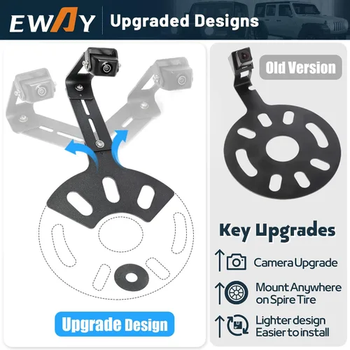 Vista 3 de EWAY Light 2.0 - Cámara de respaldo de neumáticos de repuesto para Jeep Wrangler JK Compass Commander Patriot Liberty 2007-2018, soportes ajustables