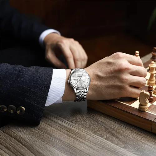 Vista 4 de OLEVS Men's Automatic Mechanical Watch Self-Winding Luxury GoldSilver Two Tone Classic Calendar Waterproof Luminous Business Watch