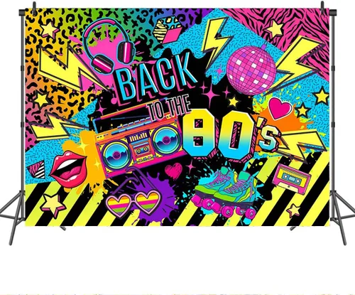 Vista 3 de Mocsicka Pancarta de fondo de hip hop de los años 80 y 90, graffiti de regreso a los 80 y 90, decoraciones para fiestas, neón, retro, de cumpleaños
