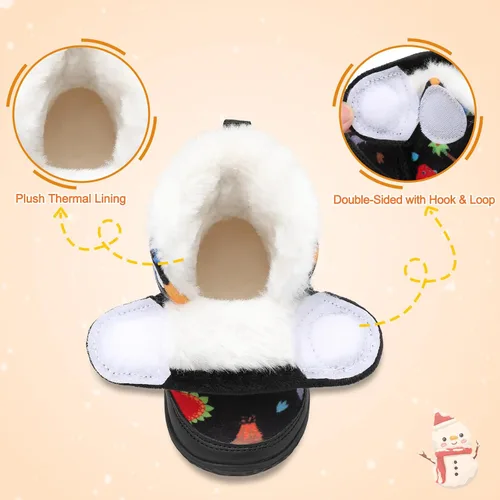 Vista 4 de L-RUN Botas de bebé para bebés, niños y niñas, tobillo cálido de gamuza con forro de felpa, pantuflas de casa para niños pequeños, zapatos