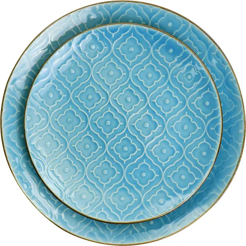 Vista 3 de Elama Aqua Lily - Vajilla de cerámica de lujo de 16 piezas con ajuste completo para 4