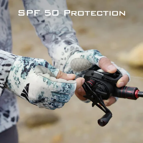 Vista 3 de KastKing La Sal Guantes de pesca UPF50+ Guantes de sol Guantes de protección UV Guantes sin dedos para hombres y mujeres para exteriores, kayak
