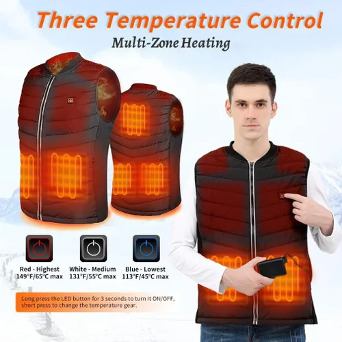 Vista 2 de Srivb Chaleco calefactable, 8 zonas de calefacción, chaleco térmico de carga USB, calentador de cuerpo lavable con batería para exteriores