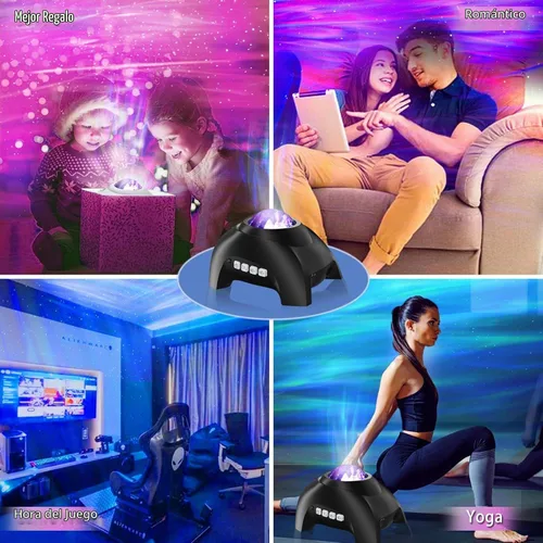 Vista 9 de Proyector Aurora Northern Lights para dormitorio con altavoz Bluetooth de música y ruido blanco, proyector de galaxia, proyectores de luz nocturna