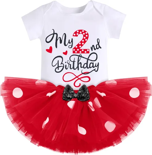 Vista 22 de IMEKIS Conjunto de Ropa de Cumpleaños de Ratón para Bebé Niña 1er 2do Cumpleaños Pelele Romper para Romper Tartas Falda Tutú Conjunto de Lunares