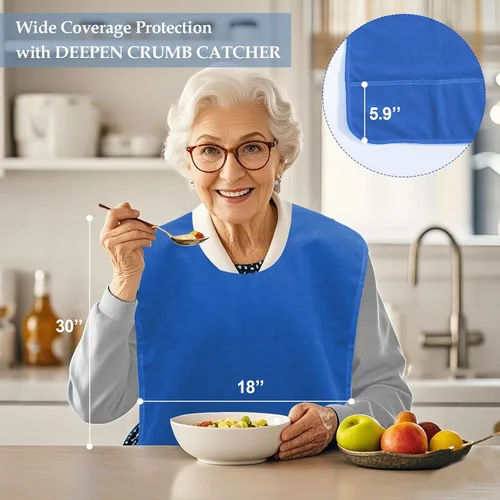 Vista 7 de Babero antideslizante para adultos para comer, baberos grandes impermeables para adultos, para mujeres mayores, hombres, lavables