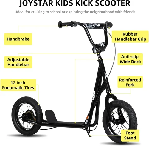 Vista 6 de JOYSTAR Patinete para niños de 5 a 9 años de edad, ruedas grandes de 12 pulgadas para niños, adolescentes y adultos, freno trasero y manubrio
