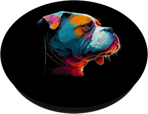 Vista 2 de Colorido Bulldog americano American Bully para hombres y mujeres, PopSockets intercambiables PopGrip