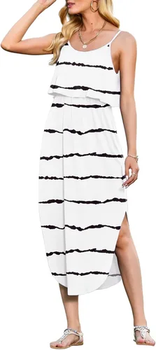 Vista 10 de LILBETTER Vestido midi de playa casual de verano para mujer con tiras ajustables y divididas 01 Negro