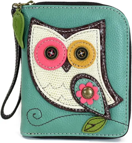 Vista 11 de Chala - Cartera con cremallera, para muñeca, 8 ranuras para tarjetas de crédito, piel sintética resistente Bluebird - Verde azulado