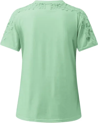Vista 5 de Tops básicos para mujer, camisetas con estampado de flores de encaje, camiseta de manga corta calada de cuello Redondo