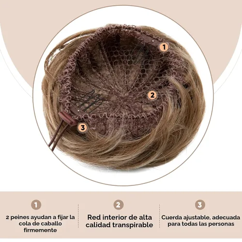 Vista 4 de SARLA Extensiones de moño de pelo falso para mujer, sintético, recogido, con cordón, moño de ballet, piezas de cabello color castaño medio Castaño