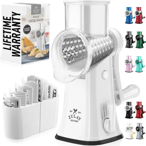 Vista 12 de Zulay Kitchen Rallador Rotativo de Queso de 5 Cuchillas Rallador de Queso - Rallador de Queso Manual de Manivela con Succión Reforzada y 5 Tambores