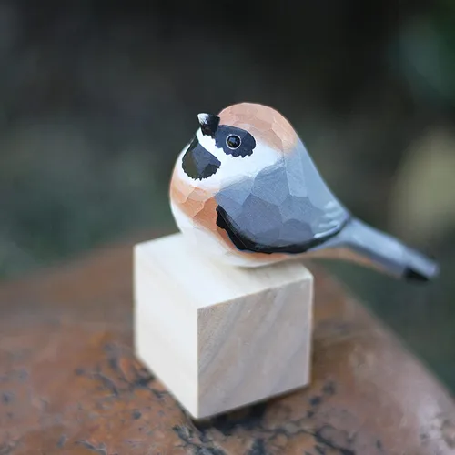 Vista 26 de Figura de pájaro de madera Azure Tit, tilo tallado a mano, marrón claro, decoración moderna para el hogar, regalo de pájaro